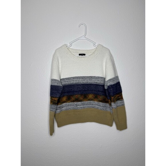 Fate Anthropologie Sweater XL Womens Fuzzy Colorblock Striped Trendy Crew Soft - Picture 1 of 14